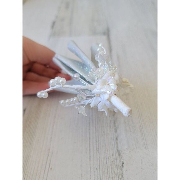 White mini glitter umbrella flower ornament Xmas - Picture 4 of 6